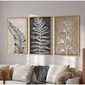 Neutral Botanical Wall Art Gallery Wall Set, 3 Piece Wall Decor Minimalist Wall Art, Ferns Print Set of 3, Printable Wall Art Digital Art