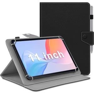 DETUOSI Universal 11 inch Tablet Case, 11.5 inch Tablet Cover, Travel Portable Protective Folio PU Leather Stand Shell Casewith 4 Fixed Rings for All Kinds of 11-12 inch Android/iOS/Windows Tablet (Black)