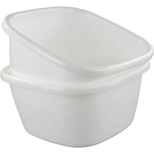 Ggbin 18 Quart Plastic Dish Pans, 13.58" x 13.58" x 7", 2 Packs Square Wash Basin Tub, White