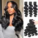 Human Hair Body Wave Bundles 14 16 18 Inch 16A Raw Vietnamese Virgin Human Hair Bundles Body Wave 3 Bundles Human Hair Full and Thick Natural Black Color Hair Extensions
