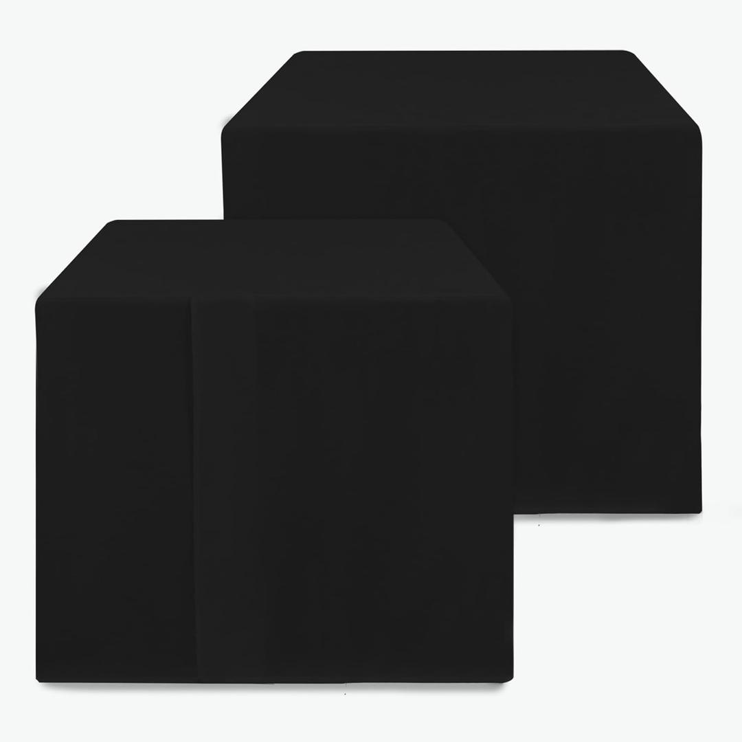 HolidayIdeas 2 Pack Square Fitted Table Covers - 34 x 34 Inch - Black Fabric Table Clothes Washable Tablecloth Protectors for Parties, Holiday Dinner, Trade Show, Vendor Stand