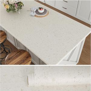 VEELIKE Off White Flecked Granite Contact Paper for Countertops, Waterproof Kitchen Peel and Stick Countertops Contact Paper 15.7''x354'' Self Adhesive Vinyl Terrazzo Wallpaper for Kitchen Bathroom