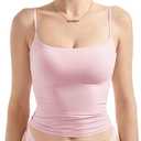 SUUKSESS Women Double Line Square Neck Tank Top Summer Y2K Going Out Basic Cami Shirt (Pink, S)