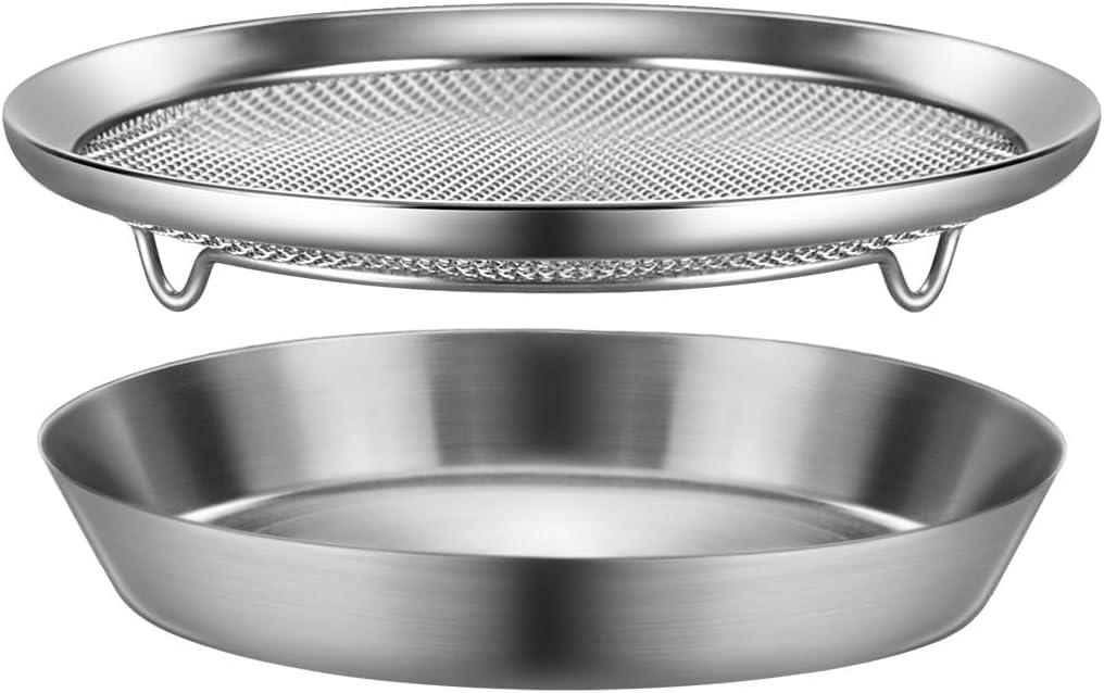 Stainless Steel Mesh Tray Set with Drip Pan, Air Fryer Basket and Tray, Kitchen Colander, Vegetable and Fruit Strainer, Food Filter, BBQ Prep Tool, Fruit Serving Dishes (7.48 inch)