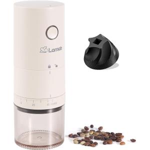 Portable Electric Coffee Grinder with Ceramic Burr - 38 Adjustable Grind Settings, One-Touch Operation, USB-C Rechargeable, Auto-Stop Function for Espresso, French Press, Travel & Home Use (White)