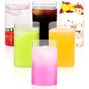CZFWin Square Drinking Glasses Set of 6 Water Glasses for Cocktail, Iced Coffee, Beer,  Whiskey, Water, 13 oz Clear Glass Cups Mixed Drink Tumbler for Coffee - Bar Accessories