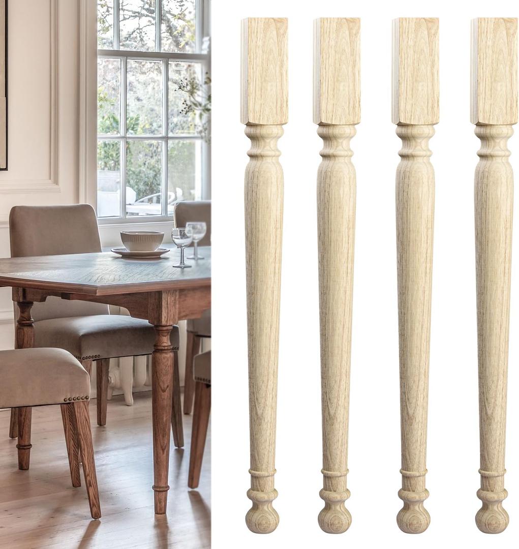 Btowin 29x2.3x2.3inch Solid Wood Slim Dining Table Legs, 4 Pcs, Unfinished