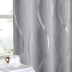 NICETOWN Blackout Curtains 63 inch Length 2 Panels, Silver Grey Window Treatment Thermal Insulated Soundproof Grommet Wave Line Foil Print Design Draperies for Living Room (52 inches Wide)