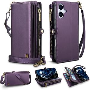 for iPhone 17 Wallet Phone Case with 7 Card Holder,RFID Blocking | PU Leather | Kickstand | Flip | Wrist Strap&Shoulder Strap | Shockproof | Zipper Wallet | Women Men | 6.3" | Purple