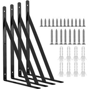 Acrux7 Black Shelf Brackets 8 x 5 Inch, 4 Pack Heavy Duty L Brackets for Floating Shelves - Metal Support Angle Brackets