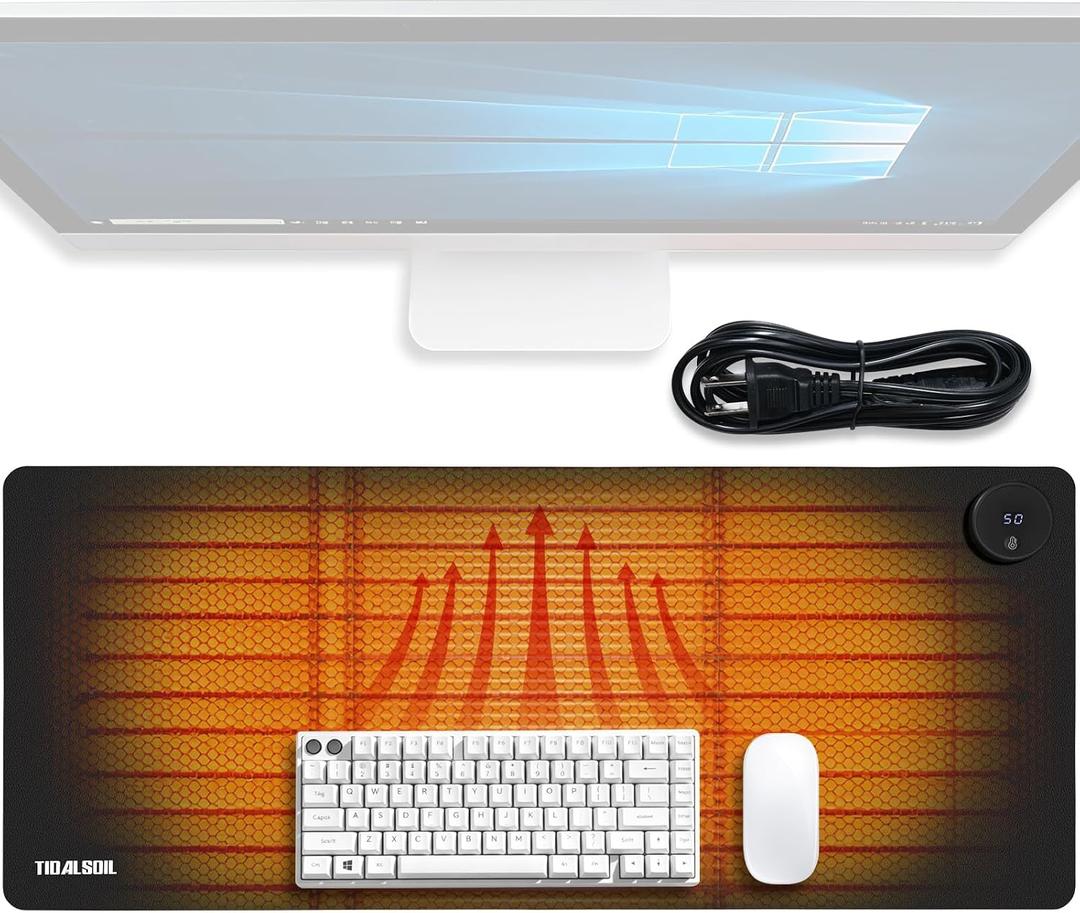 TIDALSOIL Heated Desk Pad, 31.5"13" PU Leather Mouse Mat with Digital Temp Display, 3-Level 122 Warmth, 4H Auto Shut-Off, Waterproof Non-Slip Office & Home Heating Mat