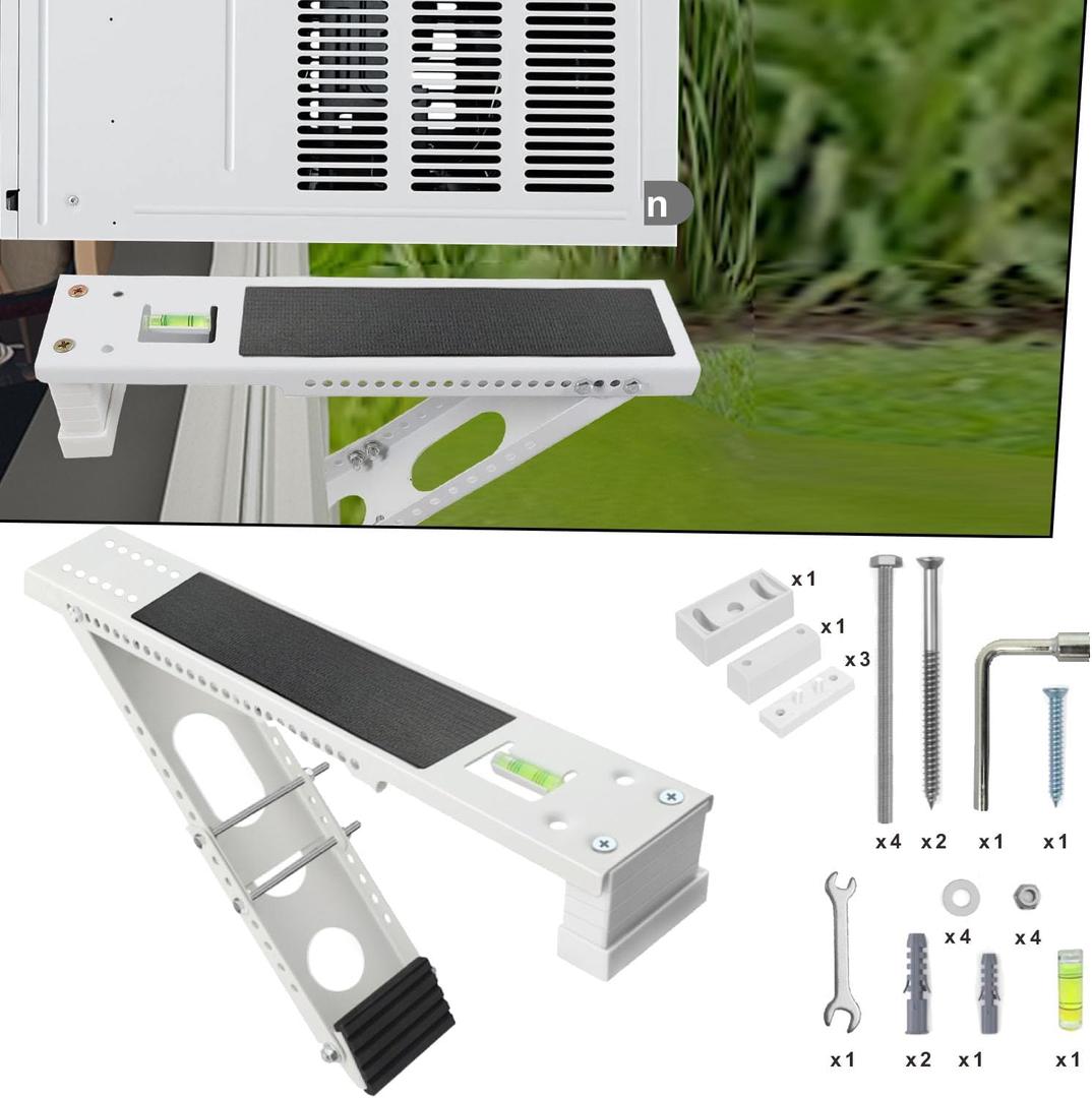 Air Conditioner Support Bracket - Adjustable Anti-slip Shock-absorbing Mat Safe Mount Bracket Installs From Inside the House Built-in Bubble Level for Window AC Up to 85 lbs