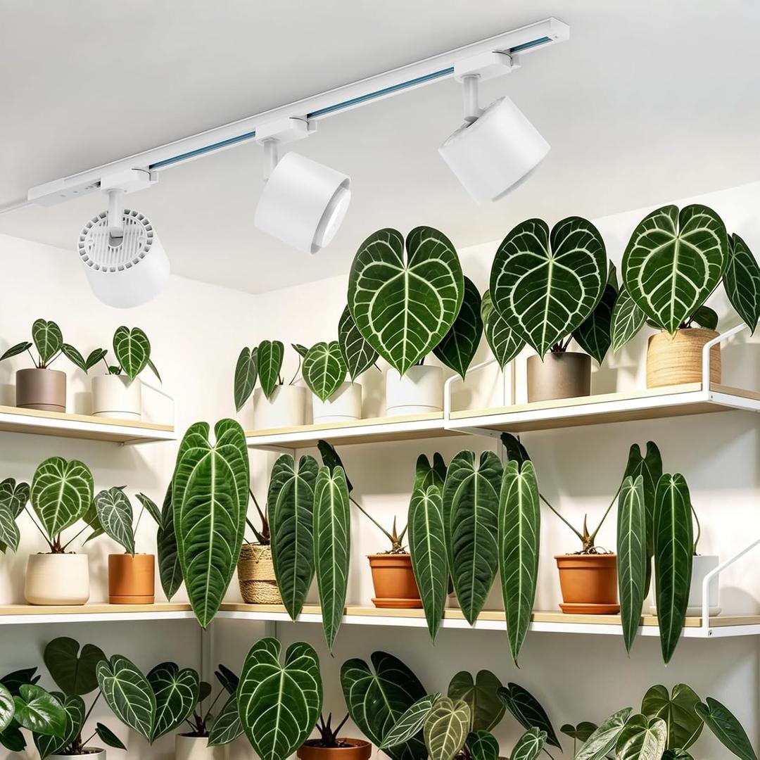 Barrina TR40c Track Grow Light for Indoor Plants, 3 x 40W, 5000K Full Spectrum Ceiling Grow Lamp with Adjustable Beam Angle, with Timer for Growing Plants, 3-Head H-Type Track Light System, 120W-White Cover