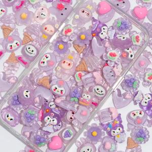 Decoden Charms 100PCS Mixed Kawaii Decoden Charms, Flatback Resin Charms for Crafts, Cabochon for DIY Projects, Slime Charms, Resin Art, Scrapbooking, Phone Case & Accessories, No Holes (Purple)