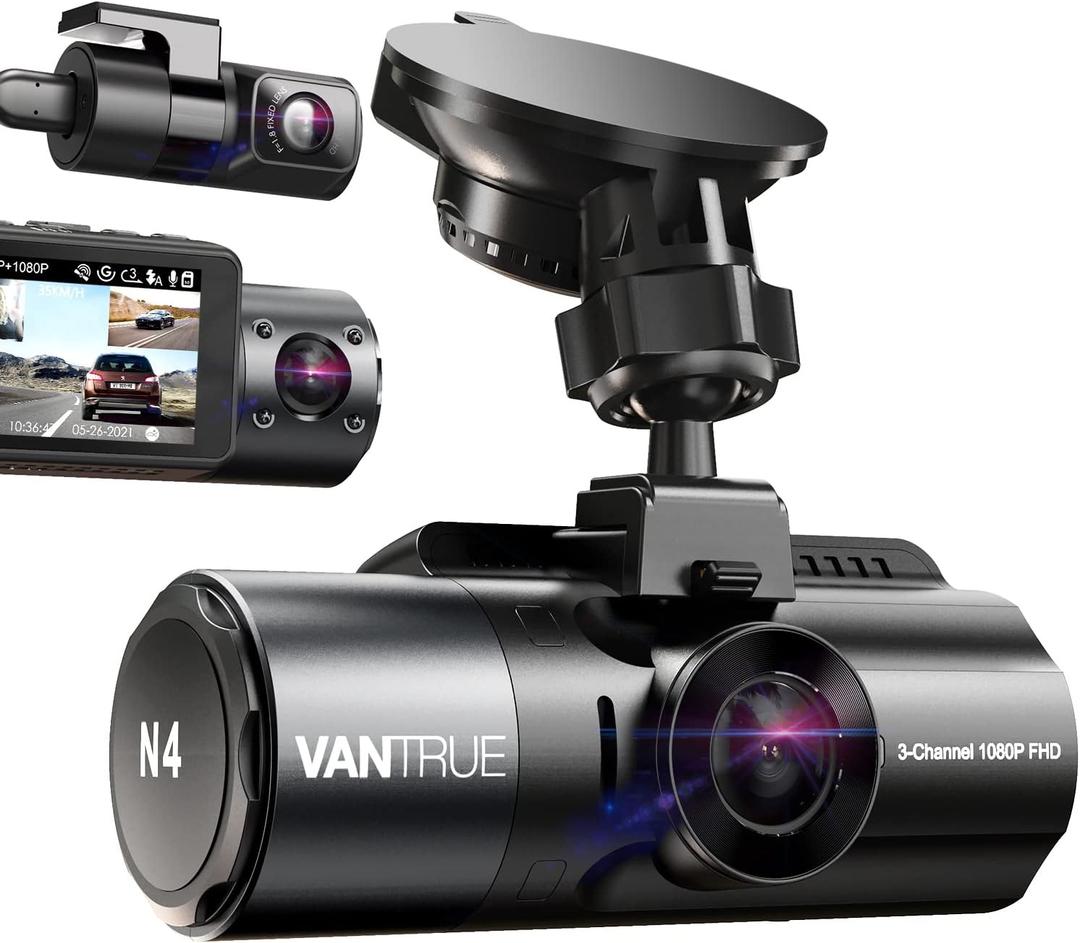 VANTRUE N4 3 Channel Dash Cam, 4K+1080P Dual Channel, 1440P+1440P+1080P Front Inside Rear Three Way Triple Car Dash Camera, IR Night Vision, Capacitor, 24 Hours Parking Mode