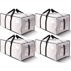 HOMESURE Supports 200lbs Heavy Duty Moving Bags - Strong Zipper & Wrap-Around Handles - Water-Resistant Storage Totes, Durable Alternative to Moving Boxes - 4 Pack - Semi-Transparent