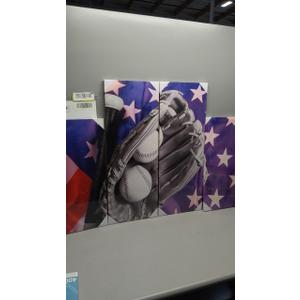 Set of 4  Pieces Canvas Prints Wall Art Baseball and American Flag Poster Sports Picture Printed On Canvas Stretched and Framed Artwork Gift for Home Living Room Decor (12x24)(32x12)