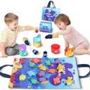 Montessori Toys for 1 Year Old, 27 Pcs Cloth Fishing Game for Toddlers Sorting Toy, Baby Toys for 1 Year Old Boy with Stacking Cups, Fishing Toys for Toddlers 1-3 First Birthday Gifts for Boy Girl