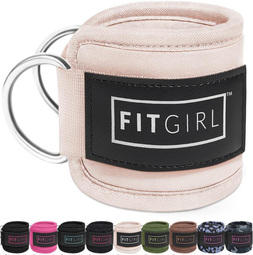 FITGIRL - Ankle Strap for Cable Exercise Machines, Work Out Cuff Attachment for Home & Gym, Glute Workouts - Kickbacks, Leg Extensions, Hip Abductors, for Exercise Machine Attachments (Beige - Pair)