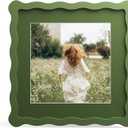 8x8 Picture Frame with Mat for 6x6, Wavy Edge Wooden Real Glass Photo Frame for Tabletop and Wall Hanging, Green, 1 Pack