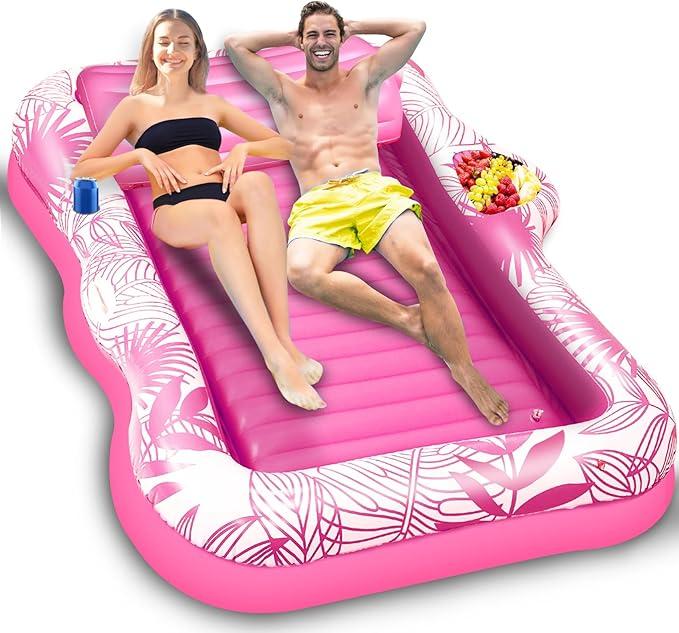 83" X 63" Extra Large Inflatable Tanning Pool Float Lounger for Adults with Backrest & Large Size Drink Holder, Water Filled Tanning Bed Pool Raft Floatie Blow up Pool Party Toys for Adults, Pink/Blue 83" X 63" Extra Large Inflatable Tanning Pool Float Lounger for Adults with Backrest & Large Size Drink Holder, Water Filled Tanning Bed Pool Raft Floatie Blow up Pool Party Toys for Adults, Pink/Blue