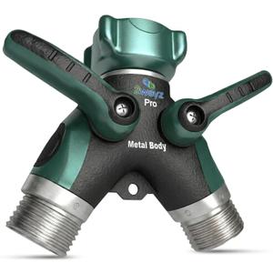 2WAYZ Hose Splitter 2 Way Heavy Duty Outdoor Faucet and Garden Connector - Water Spigot Splitter - Durable All-Metal Y Adapter with Shut-Off Valve - 4 x 4 x 1.5 Inches
