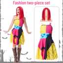 2PCS Adult Sally Costume Women Christmas Sally Dress Wig Sexy Patchwork Dress Halloween Cosplay Outfits (Large)