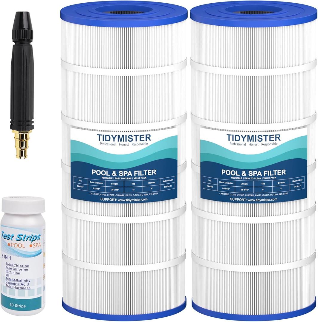 TidyMister C1750 Pool Filter Cartridge Replacement, Compatible with Hayward C1750, CX1750RE, Pleatco PA175, Unicel C-8417, Filbur FC-1294, 817-0175P, 175 sq.ft, 28 3/16" x 8 15/16", 2 Pack