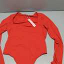 QINSEN Women's Sexy Square Neck Bodysuit Long Sleeve Double Lined Shirt Tops (Red) XL