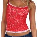 Meihuida Women Lace Top Sexy See Through Y2k Going Out Tank Camisole Summer Party Concert Streetwear Red and Pink - Small 