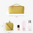 EACHY Travel Makeup Bag, Large Capacity Cosmetic Bag for Women, Waterproof PU Leather, Flat Open Portable Toiletry Bag for Skincare, Brushes & Travel Essentials