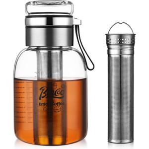 Glass Cold Brew Coffee Maker with Extended Fine Mesh Filter, Tea Infuser Bottle Iced Coffee Maker with Thick Borosilicate Glas (800ml/27oz)