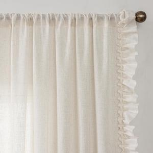 TERLYEX Ruffle Curtains 72 Inch Length 2 Panels, 58 x 72 Inch, Natural Linen Textured Ruffled Window Curtain Panel Set Rod Pocket Privacy Cottage Drapes Light Filtering Semi-Sheer Flowy Curtains