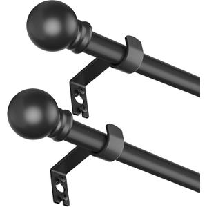 SMODBRODRE 2 Pack Curtain Rods for Window 32 and 48, Black 5/8 inch Splicing Single Window Curtain Rod Set with Brackets