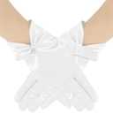 Satin Gloves Women,Elegant Short Pearl Gloves for Wedding Opera Dinner Party, Tea Party Accessories, Bridal Accessories (White)