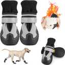 SlowTon Dog Boots - Waterproof Fleece Lined Dog Shoes for Dogs, Soft Rubber Paw Protector for Winter Snow, Dog Booties for Outdoor Walking, Hiking Rain, Grey - White Stitching, Size 3 (Width 2.0 inch for 27-33 lbs)