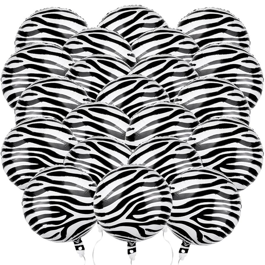 3 Pack HSLCGF 12 Pcs 18 inch Zebra Print Aluminum Foil Balloons - Round Aluminum Foil Balloon Wildlife Print Balloons for Zoo Themed Jungle Safari Themed Birthday Decorations
