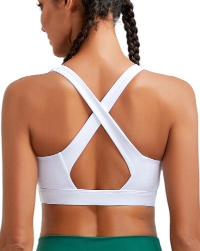 RUNNING GIRL High Impact Sports Bras for Women, High Support Running Strappy Women's Sports Bra with Sewn in Pads, XL White