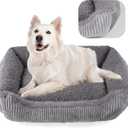 YUNIQUE Large Dog Bed - Plush Corduroy, Anti-Slip Bottom, Soft and Cozy for Dogs (Grey, Large)