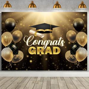 MEHOFOND 8x6ft Graduation Backdrop Gold Black Congrats Grad Photography Background Class of 2025 Congratulations Graduate Party Decorations Banner Glitter Large School Graduation Prom Party Supplie