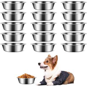 15 PCS Small Stainless Steel Dog Bowls, 5.5inch Metal Dog Bowl, Pet Puppy Food Water Bowl Set, Thickened Metal Food Water Bowls for Small Dogs, Dishwasher Safe (14OZ)