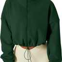 QINSEN Women's Full Zip Fleece Short Jacket Warm Winter Long Sleeve Stand Collar Sherpa Crop Coat Forest Green S