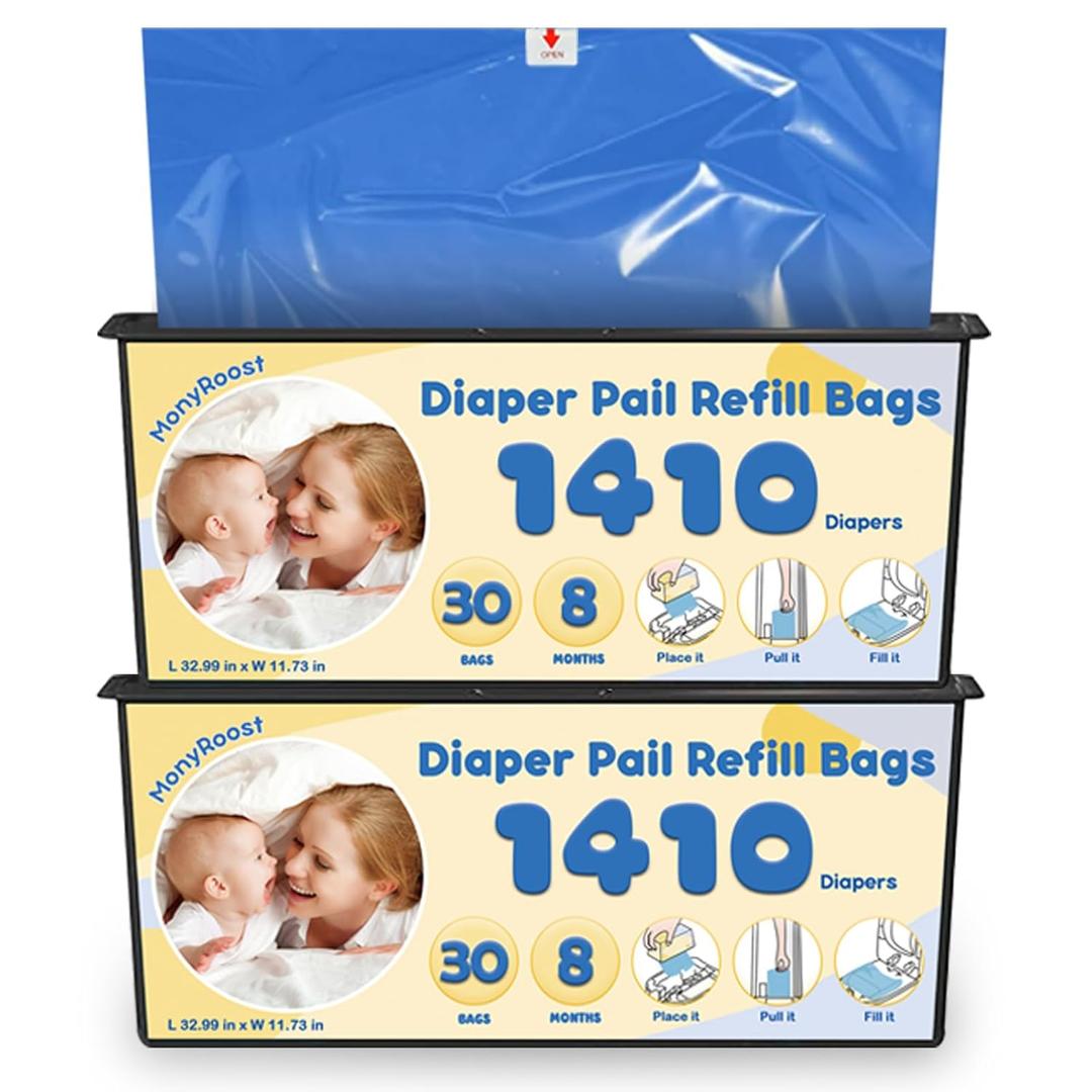 Diaper Pail Refills Bags Compatible with Genie Easy Roll Signature & Platinum Diaper Pails | Holds Up to 1410 Newborn Diapers Per Refill | 7 Layer Odor Barrier Technology, 2Pack(60 Bags)