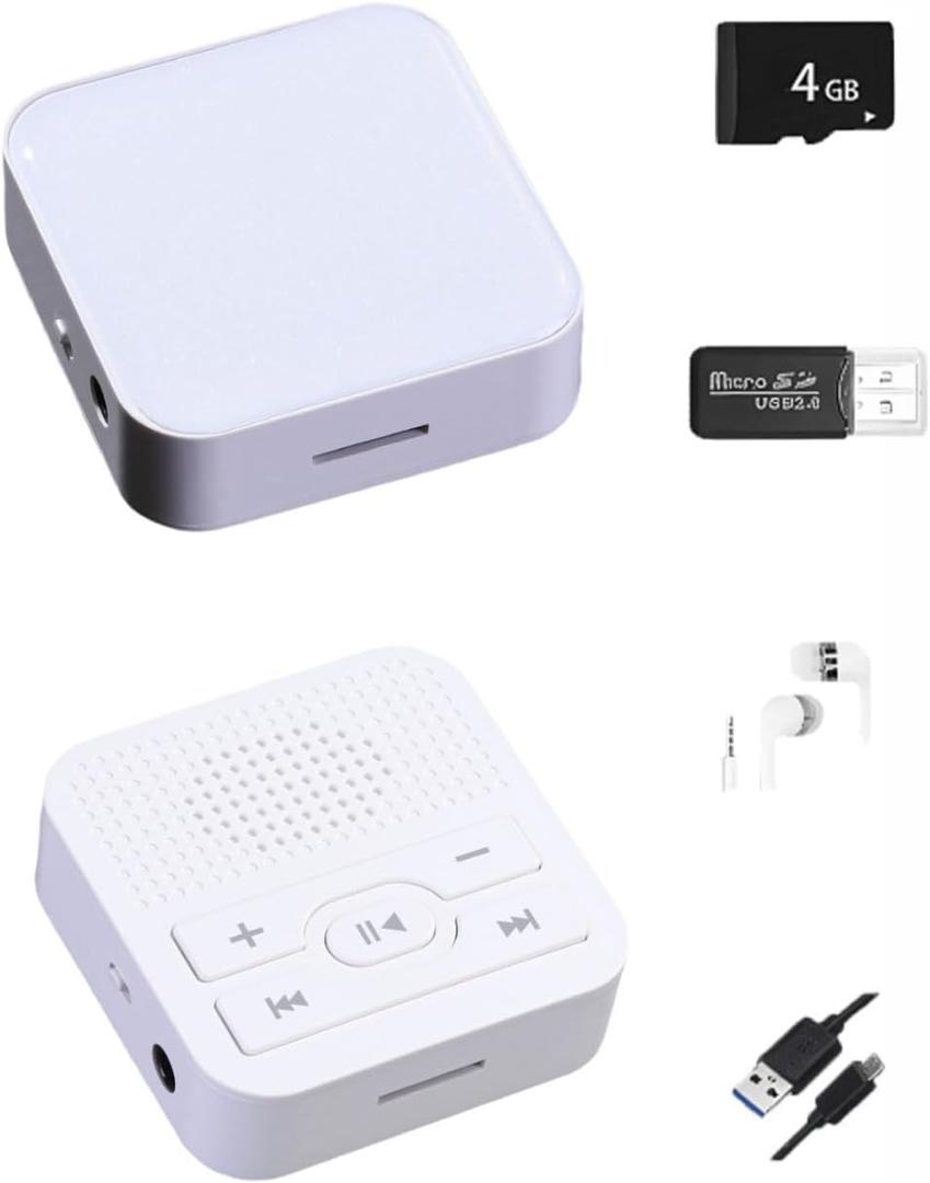 MP3 Player: Portable, Screen-Free, with Wired Headphones & Speaker Play. with 4GB Memory Card (Stores 500+ Songs), HD Resin Panel, Ideal Student Gift. (Pearlescent White)