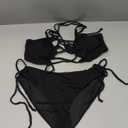 Women's Triangle Bikini Sets Two Piece Double Straps Halter Swimsuit Tie Side String Cheeky Bathing Suits (Black, Small)