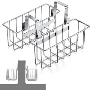 2 Pieces Sponge Holder Kitchen Sink Caddy Metal Sink Organizer Basket for Scrubber Soap Towel Brush Dishwashing Liquid Drainer Rack in Kitchen Bathroom Bathtub, Silver
