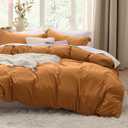 Bedsure Honey Ginger Duvet Cover Full Size - 3 Pieces Prewashed Extra Soft Cotton-Like Bedding Set, Includes 1 Duvet Cover 80x90 Inches with Zipper Closure & 2 Pillow Shams, Comforter Not Included