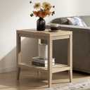 SICOTAS Rattan Nightstand Bedside Table - Farmhouse Boho Narrow Accent End Table with 2 Open Rattan Shelves for Bedroom, Living Room, Small Spaces - Light Oak