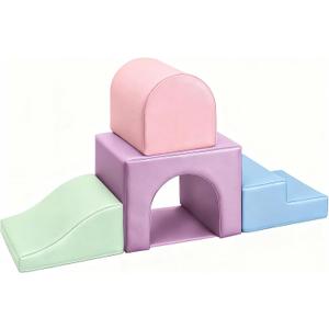 Sumbababy Soft Climbing Blocks Set for Toddlers: 4 PCS Foam Play Structures with Tunnel - Indoor Playground for Kids with Slide and Stairs - Safe Play Gym for Boys and Girls, Small to Medium