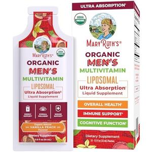 MaryRuth Organics Multivitamin for Men | USDA Organic | Sugar Free Mens Multivitamin Liposomal | Liquid Vitamins for Men | Immune Support Supplement & Overall Wellness | Vegan | 14-0.5 Fl Oz Pouches (BB 09/2026)